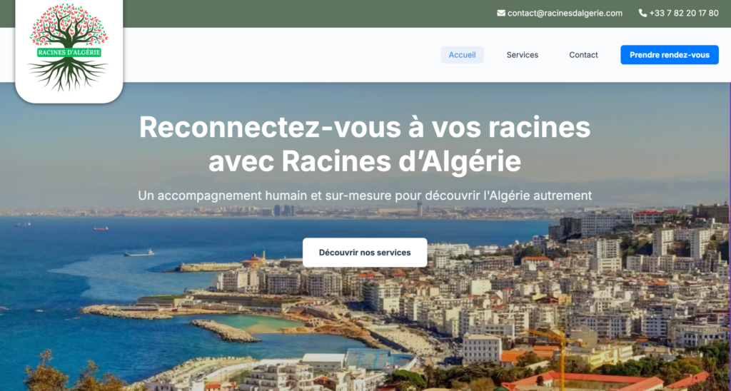 Image de la page d'accueil du site web racines d'Algérie